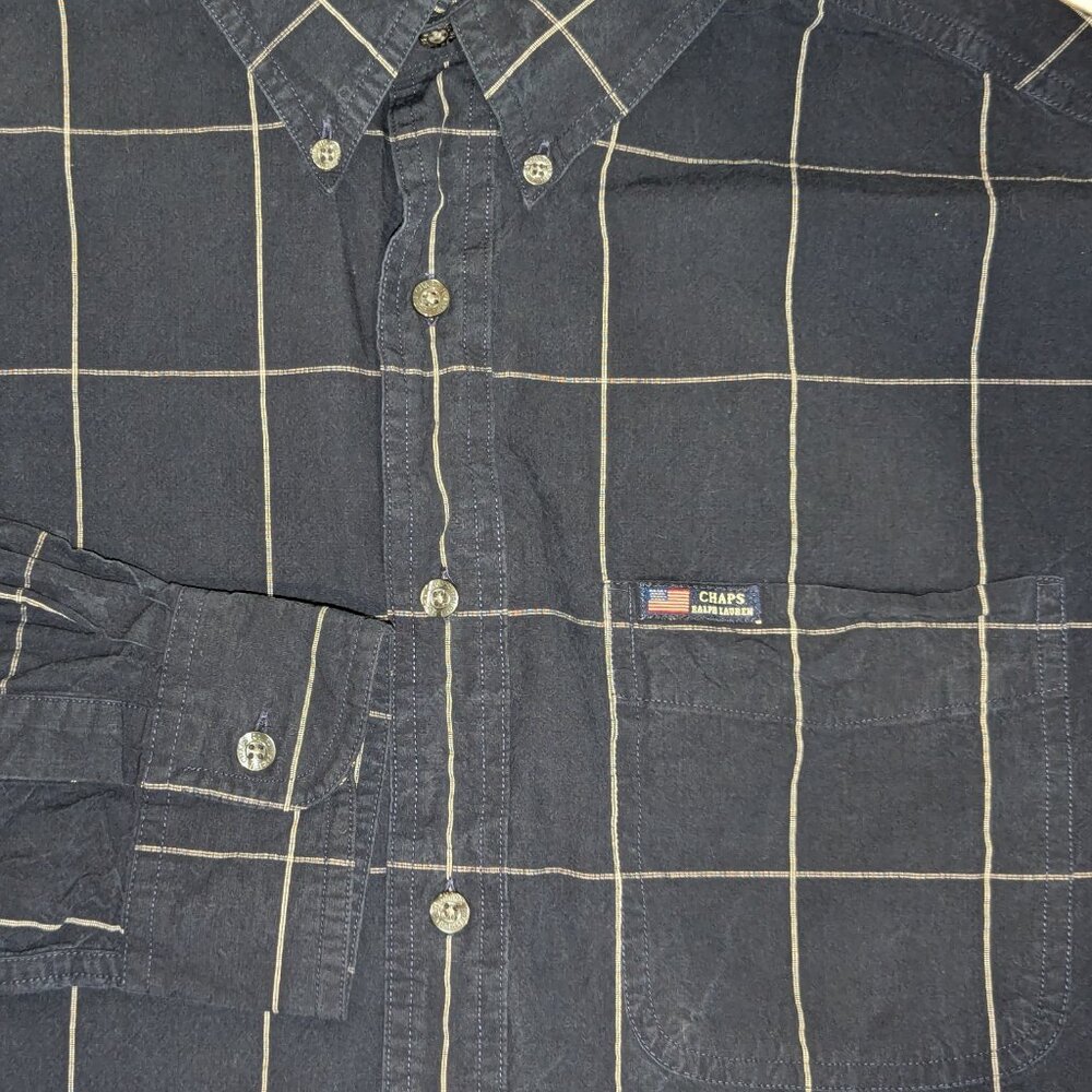 Vintage Chaps Ralph Lauren Shirt Men Large Black Check Button Down Long Sleeve